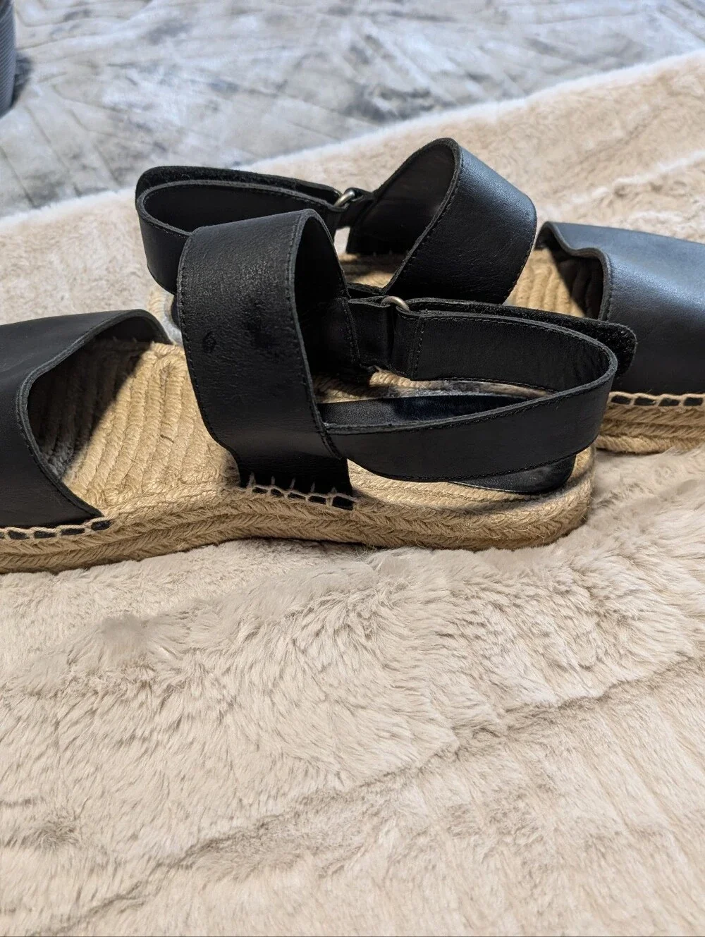 Vinces Black Leather Espadrille Sandals - Women